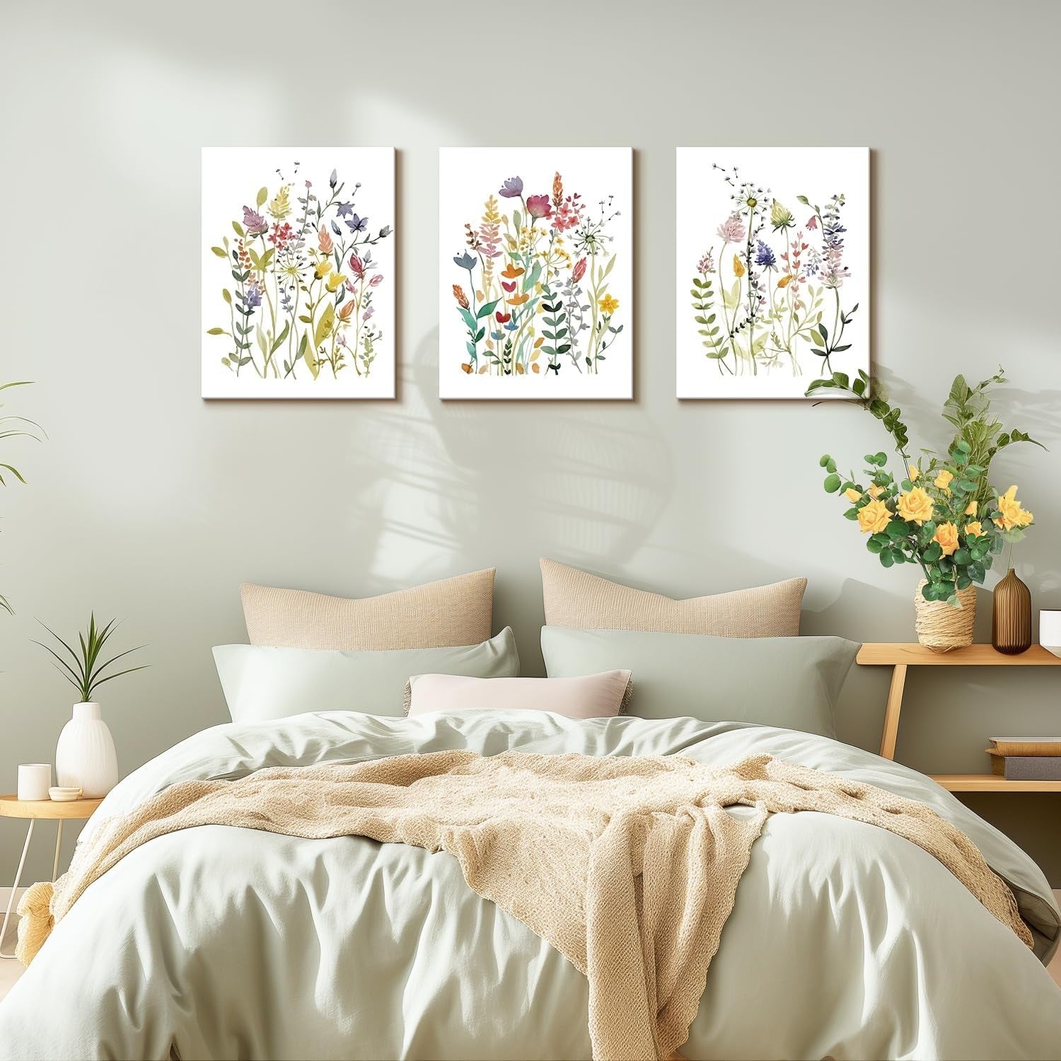Botanical Watercolour Flower Wall Art Set of 3 12×16 in Prints