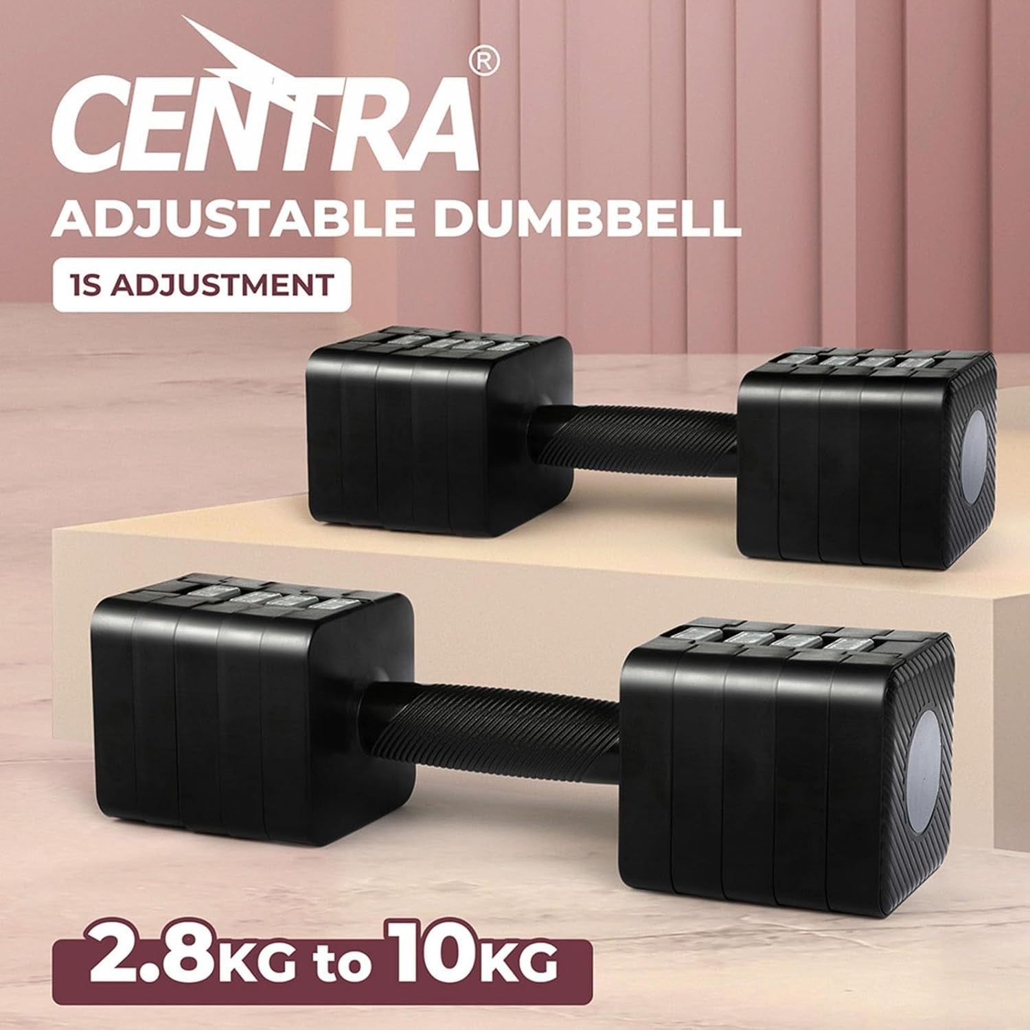 10kg Adjustable Dumbbells Pair Quick Change Non Roll Home Gym Weights