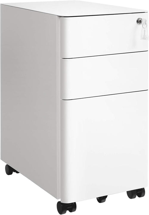 White Mobile File Cabinet 46x30x59cm Lockable 3 Drawer Steel