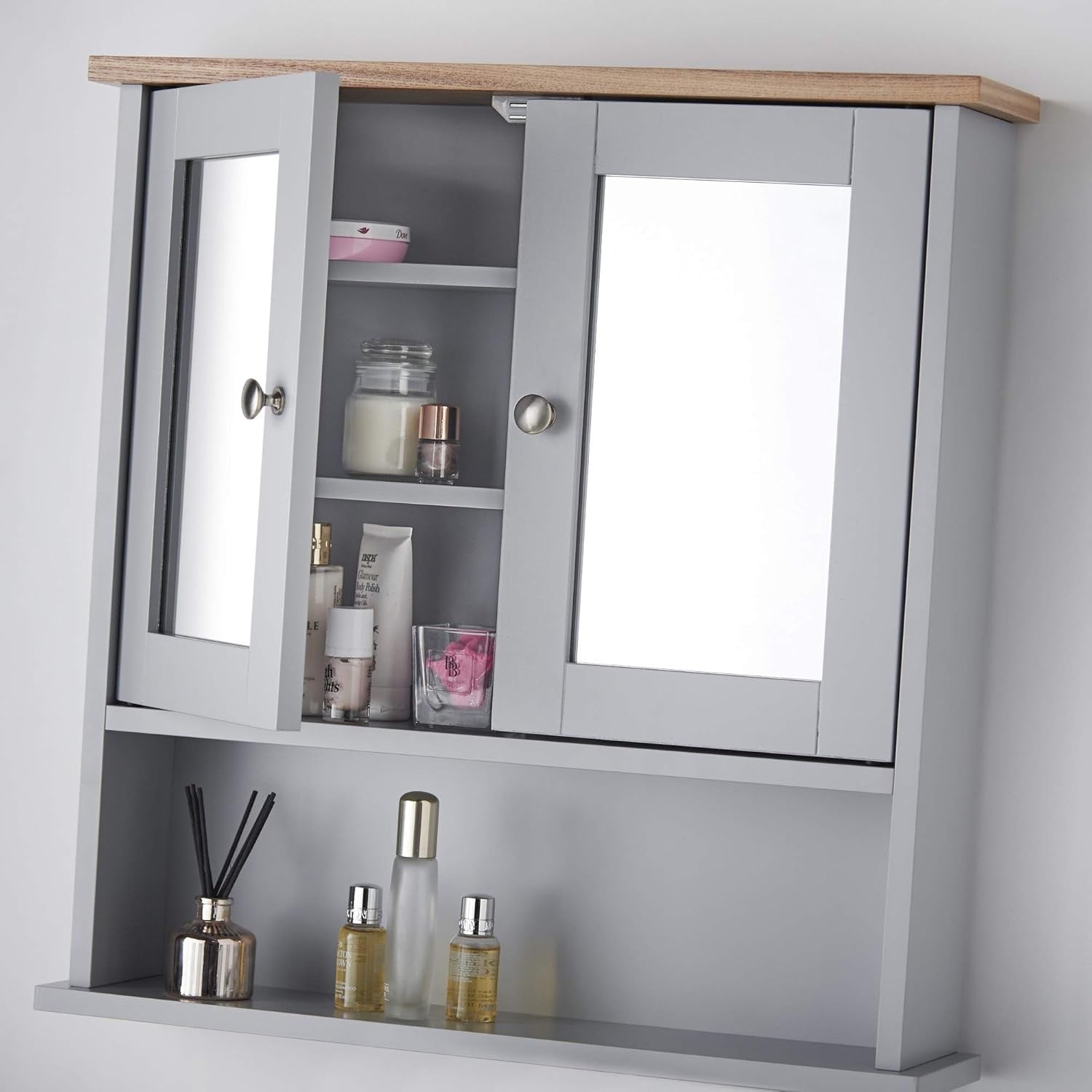 3 Piece Grey Bathroom Furniture Set | Under Sink, Tall & Wall Mirror Cabinet