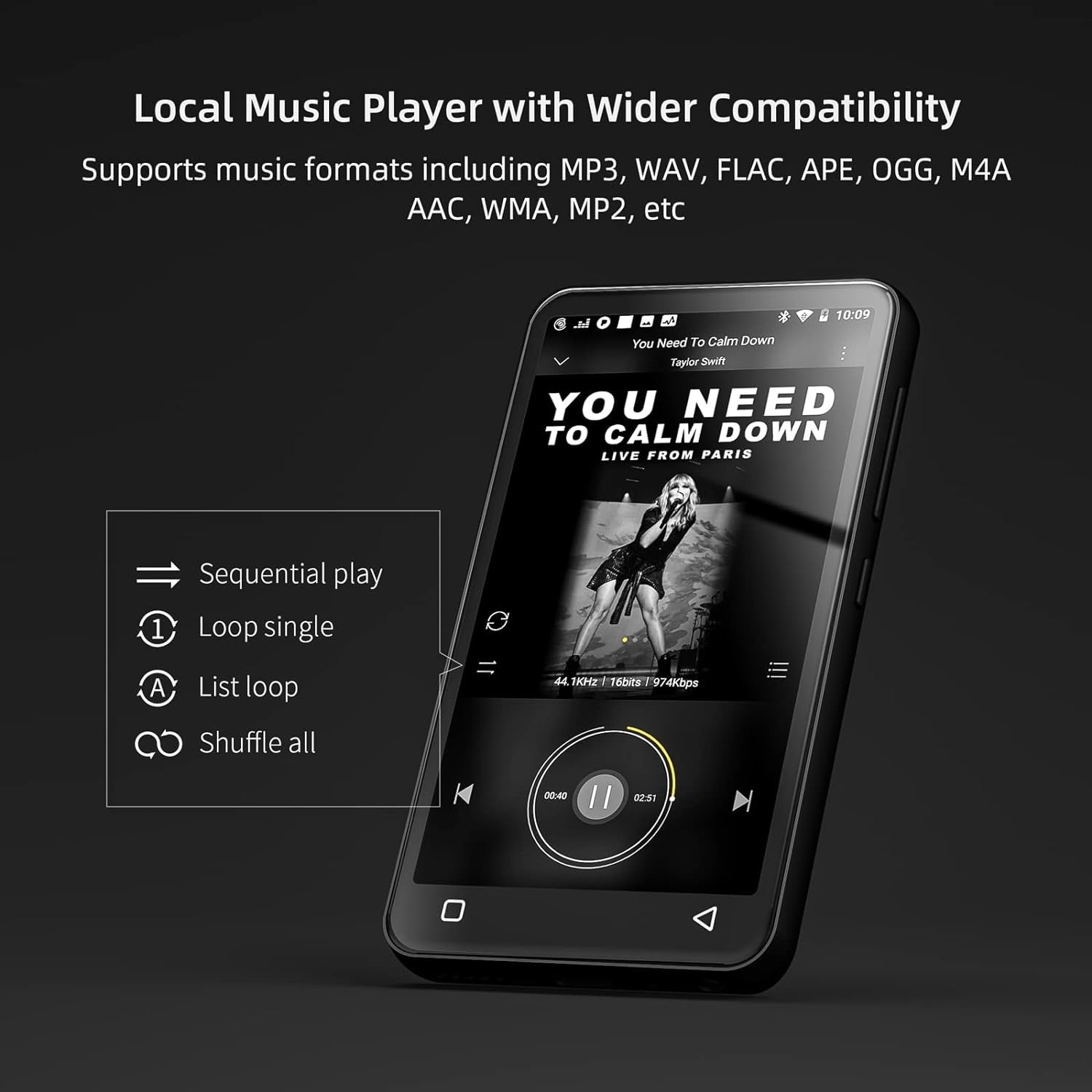 80GB MP3 Player Bluetooth WiFi 4" Touch Screen Spotify Kids