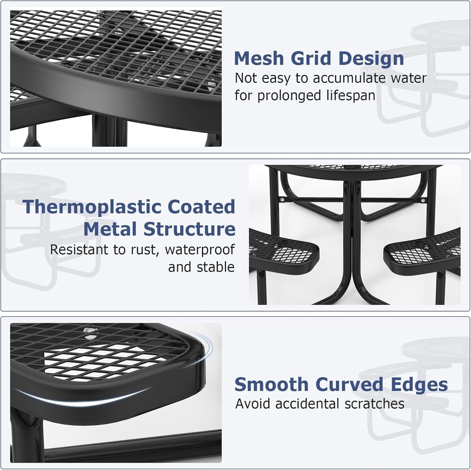 8-Seater Round Picnic Table & Bench Outdoor Dining Set with Umbrella Hole