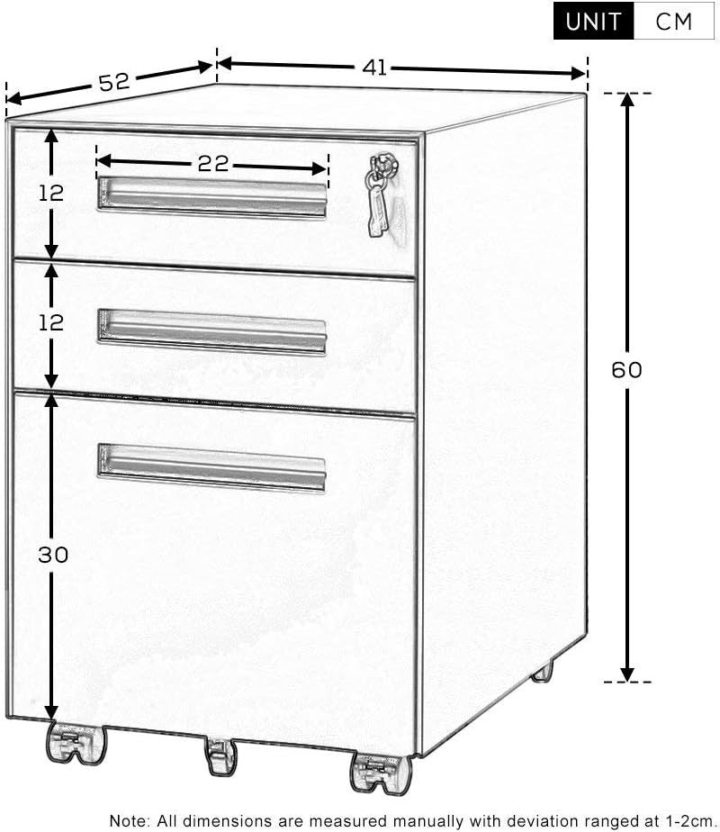 Mobile Metal File Cabinet 3 Drawer Lockable Under Desk A4 Legal
