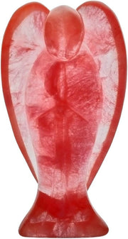 Crystal Guardian Angel Figurine 3" Cherry Quartz Carved Healing Stone Ornament
