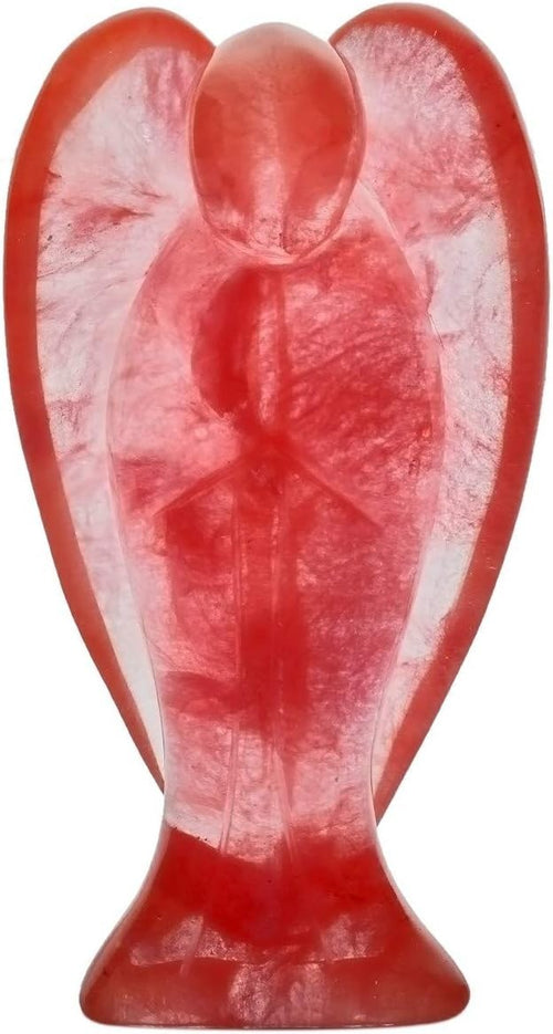 Crystal Guardian Angel Figurine 3" Cherry Quartz Carved Healing Stone Ornament