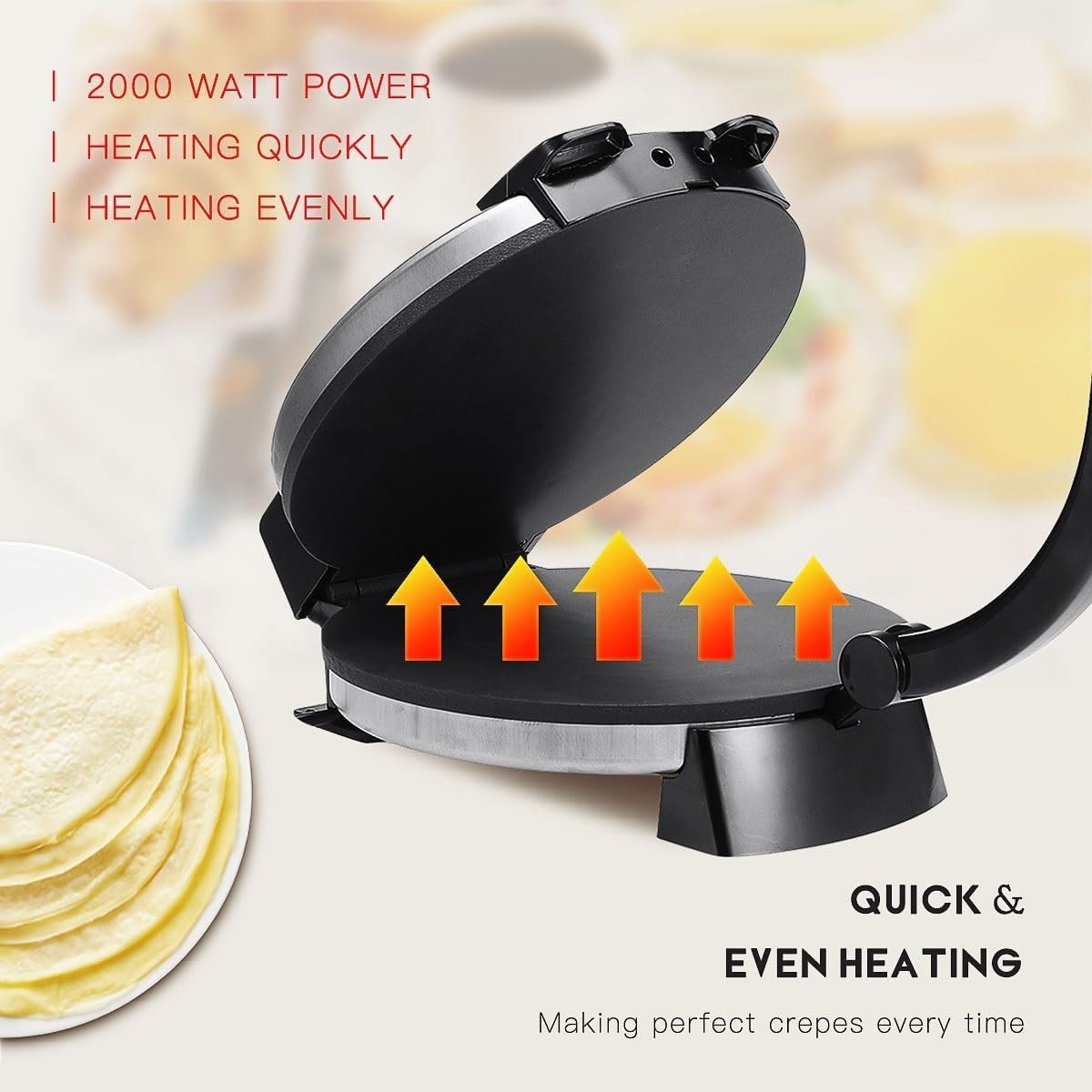 Electric Roti Maker 1800W Chapati Press Non-Stick Tortilla Pancake Machine