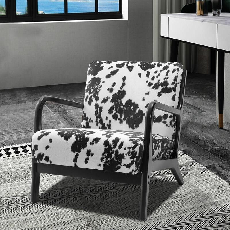 Velvet Spot Print Armchair High Back Lounge Chair with Wood Frame