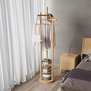 Wooden Coat Rack Stand with 3 Shelves | 360° Rotating 9 Hooks Hall Tree