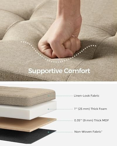 Camel Brown Folding Ottoman Bench 76cm Linen Storage Seat Footstool 89L Box