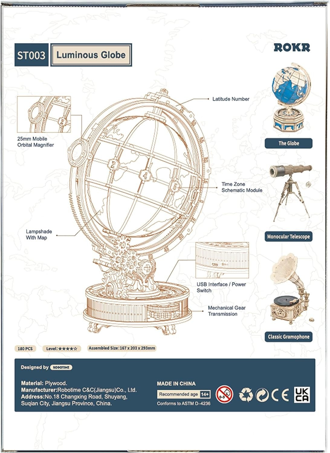 3D Wooden Luminous Globe Puzzle DIY LED Desk Lamp Model Kit Gift