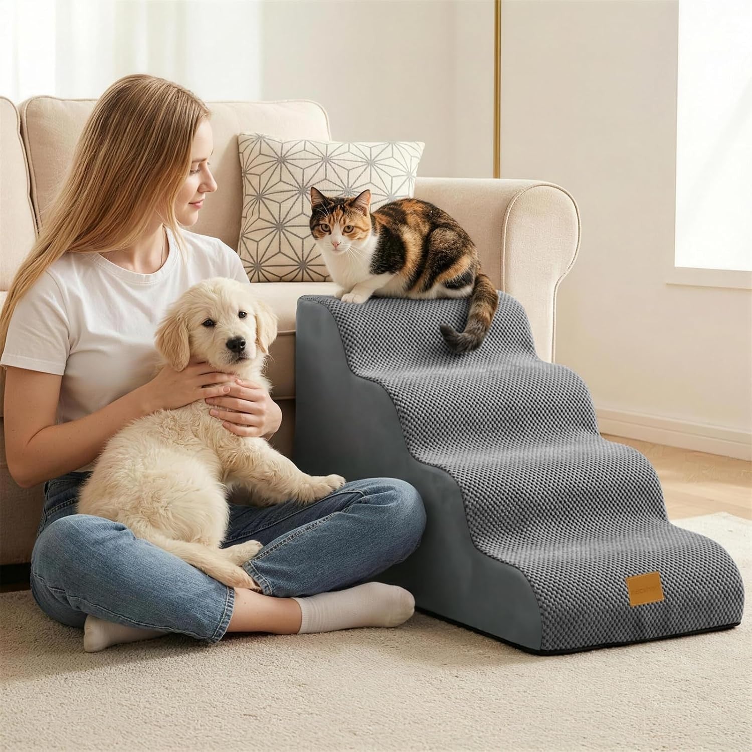 4 Step Dog Stairs for Bed Non Slip Foam Pet Ramp 72x50cm