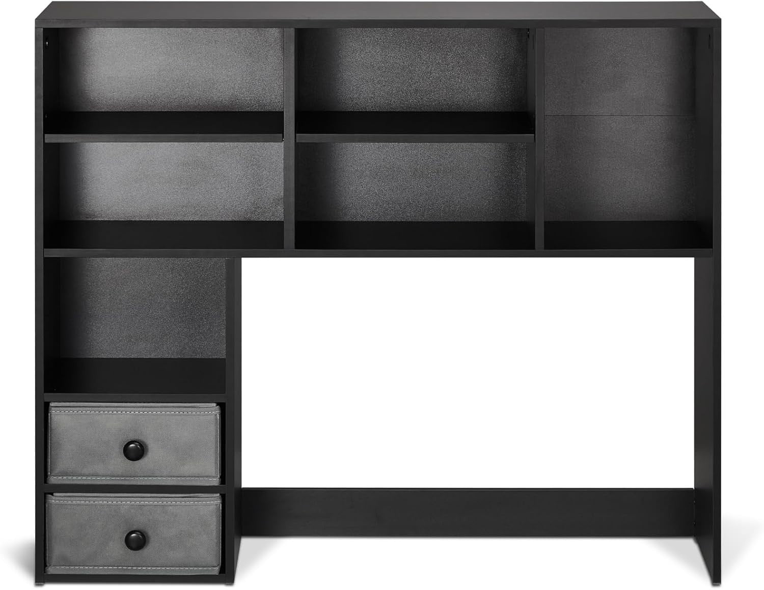 Black 3-Tier Desktop Bookshelf 94cm Desk Hutch Organizer w/ Fabric Drawers