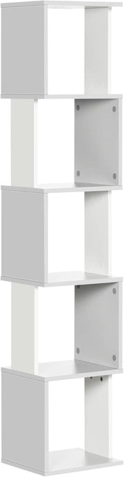 Modern 5-Tier Bookcase Storage Unit with Open Shelves – White & Light Grey