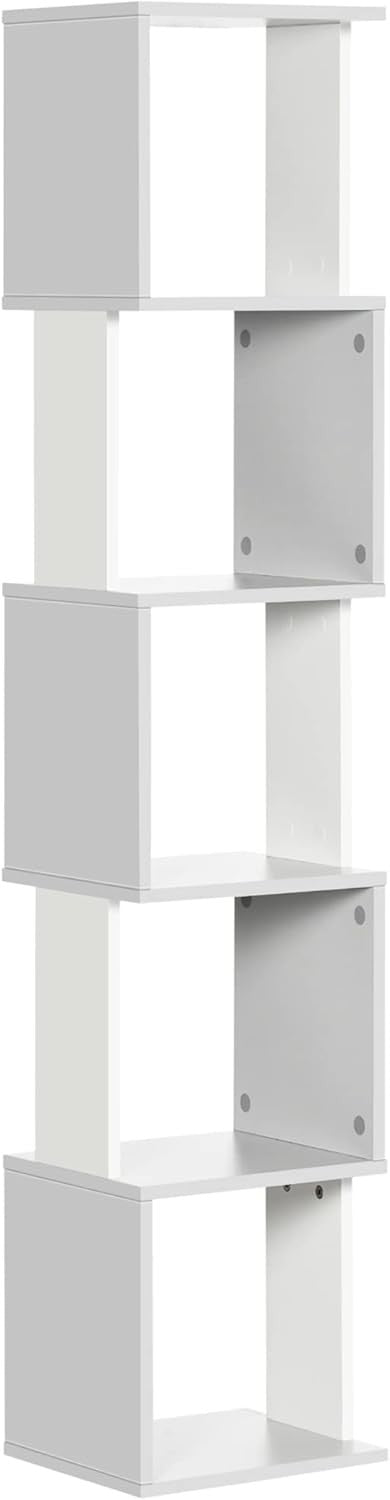 Modern 5-Tier Bookcase Storage Unit with Open Shelves – White & Light Grey