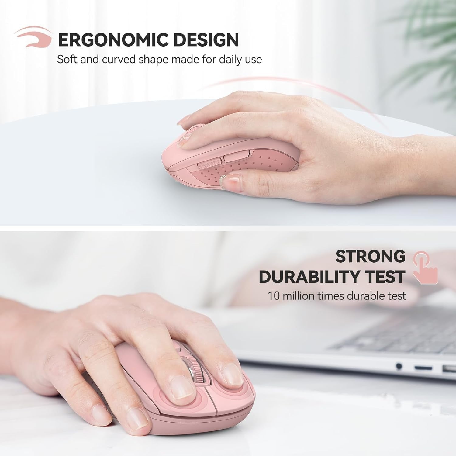 Silent Bluetooth Mouse 4000 DPI Dual Mode Long Battery Ergonomic Pink