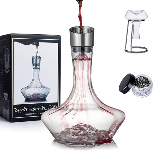 Wine Decanter with Aerator Set 1400ml Hand-Blown Crystal Faster Aeration Gift