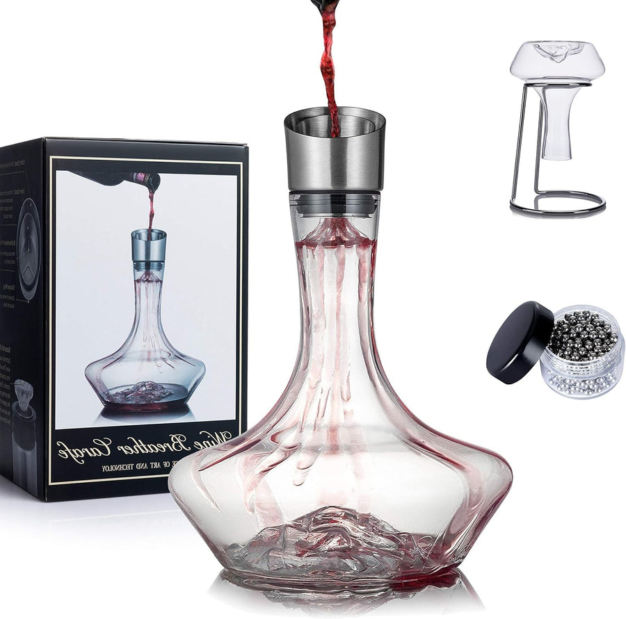 Wine Decanter with Aerator Set 1400ml Hand-Blown Crystal Faster Aeration Gift