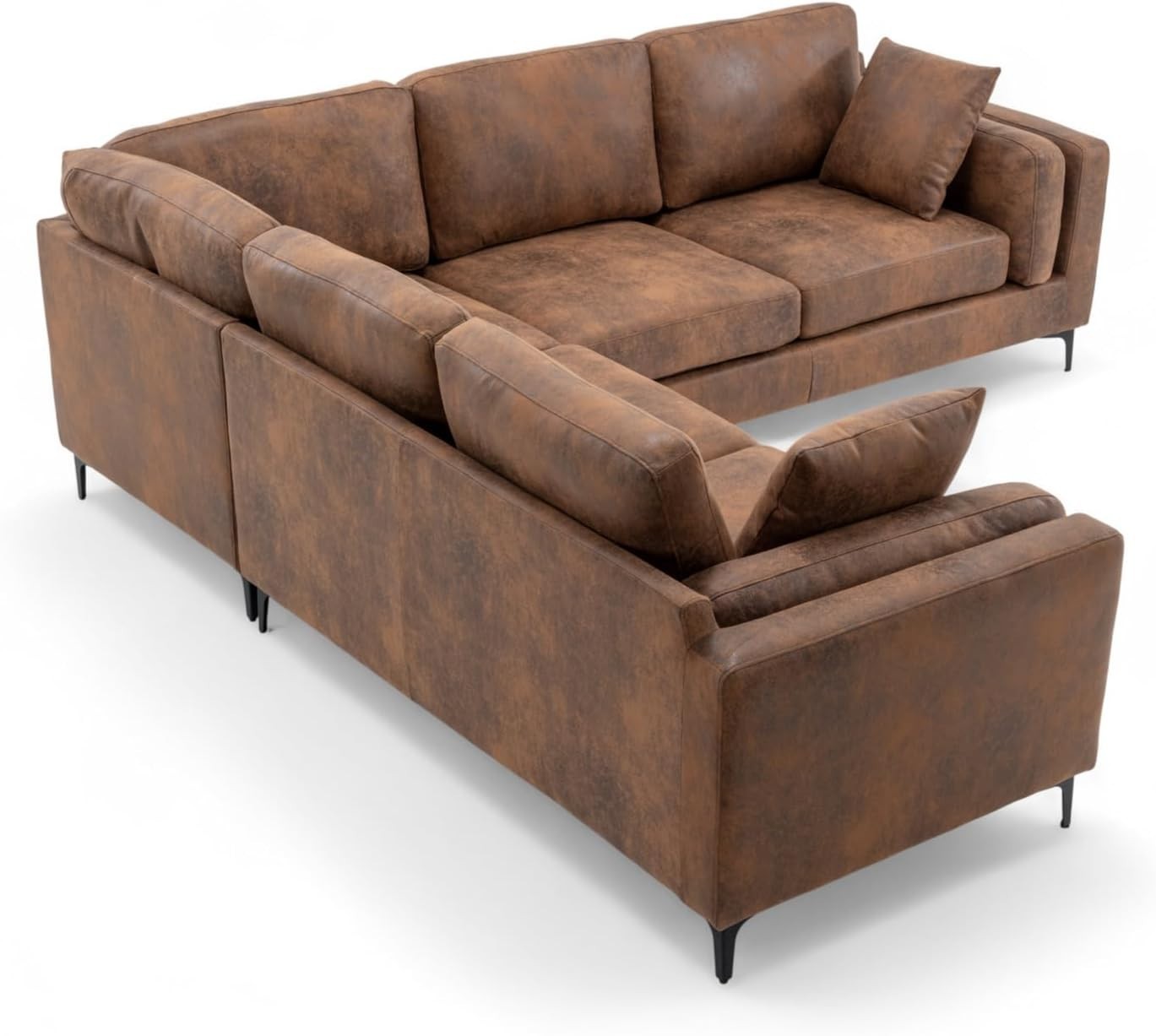Modern Tan Brown 5-Seater L Shaped Corner Sofa with Removable Cushions