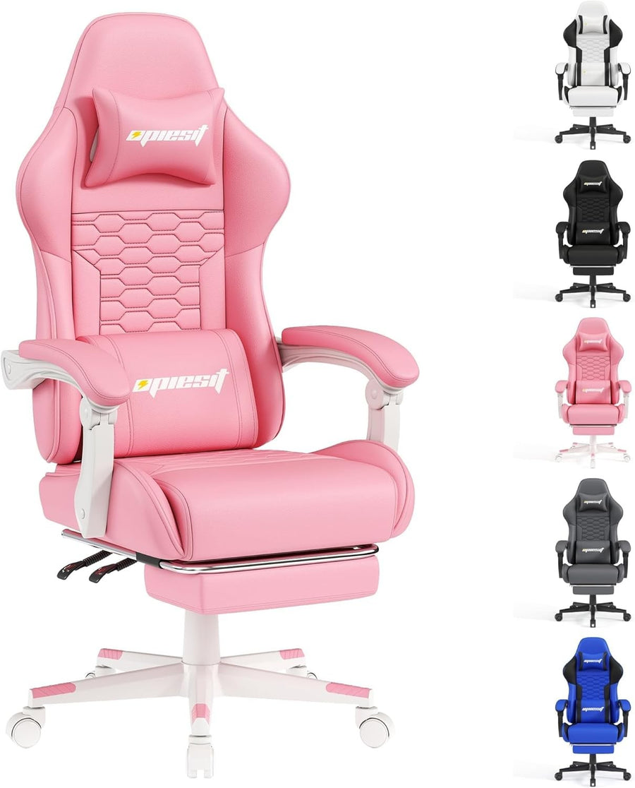 Ergonomic Gaming Chair with Footrest Reclining Pink Swivel