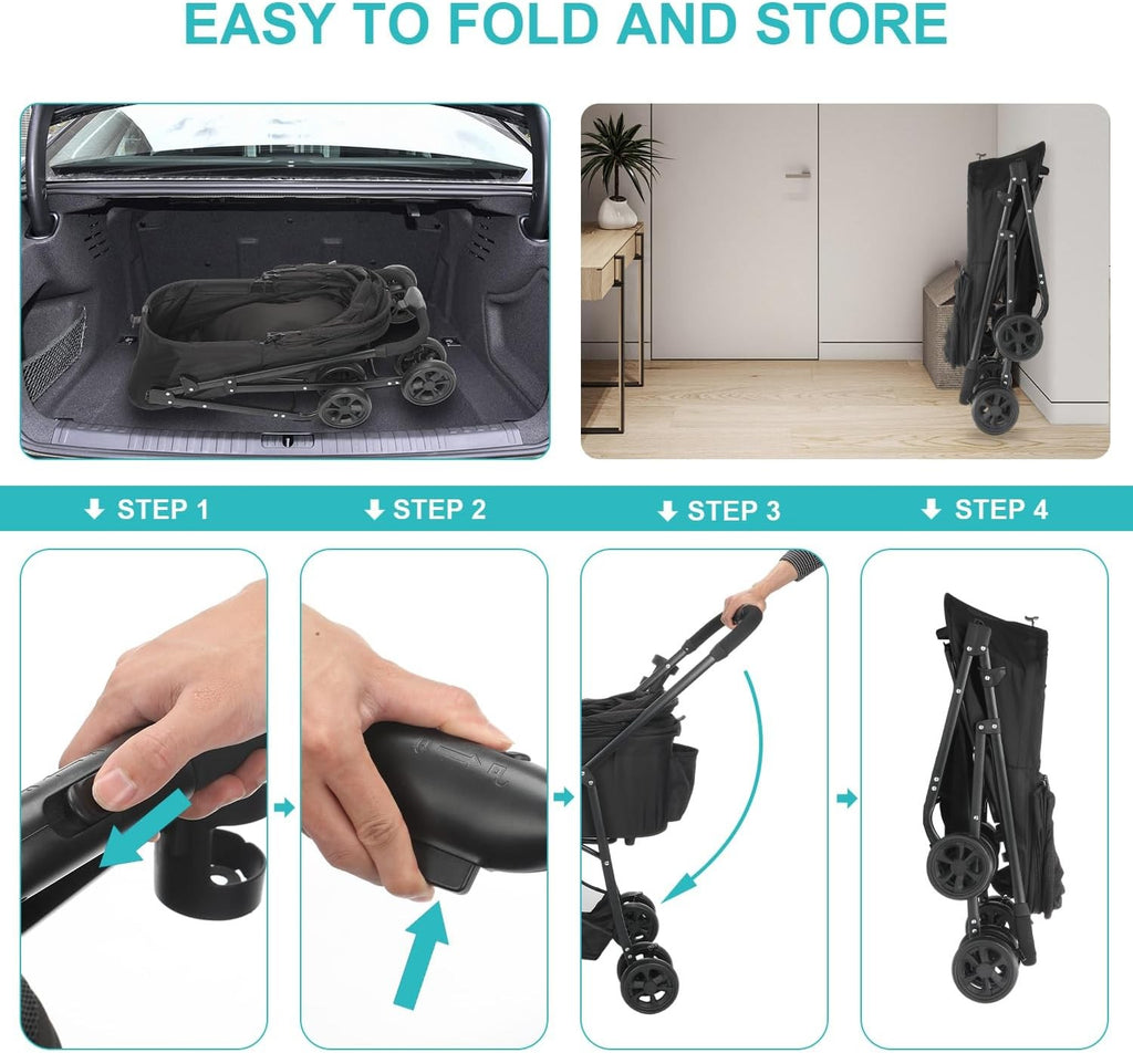 Black 3 in 1 Dog Stroller Medium Pets Foldable Pushchair 4 Wheel Buggy