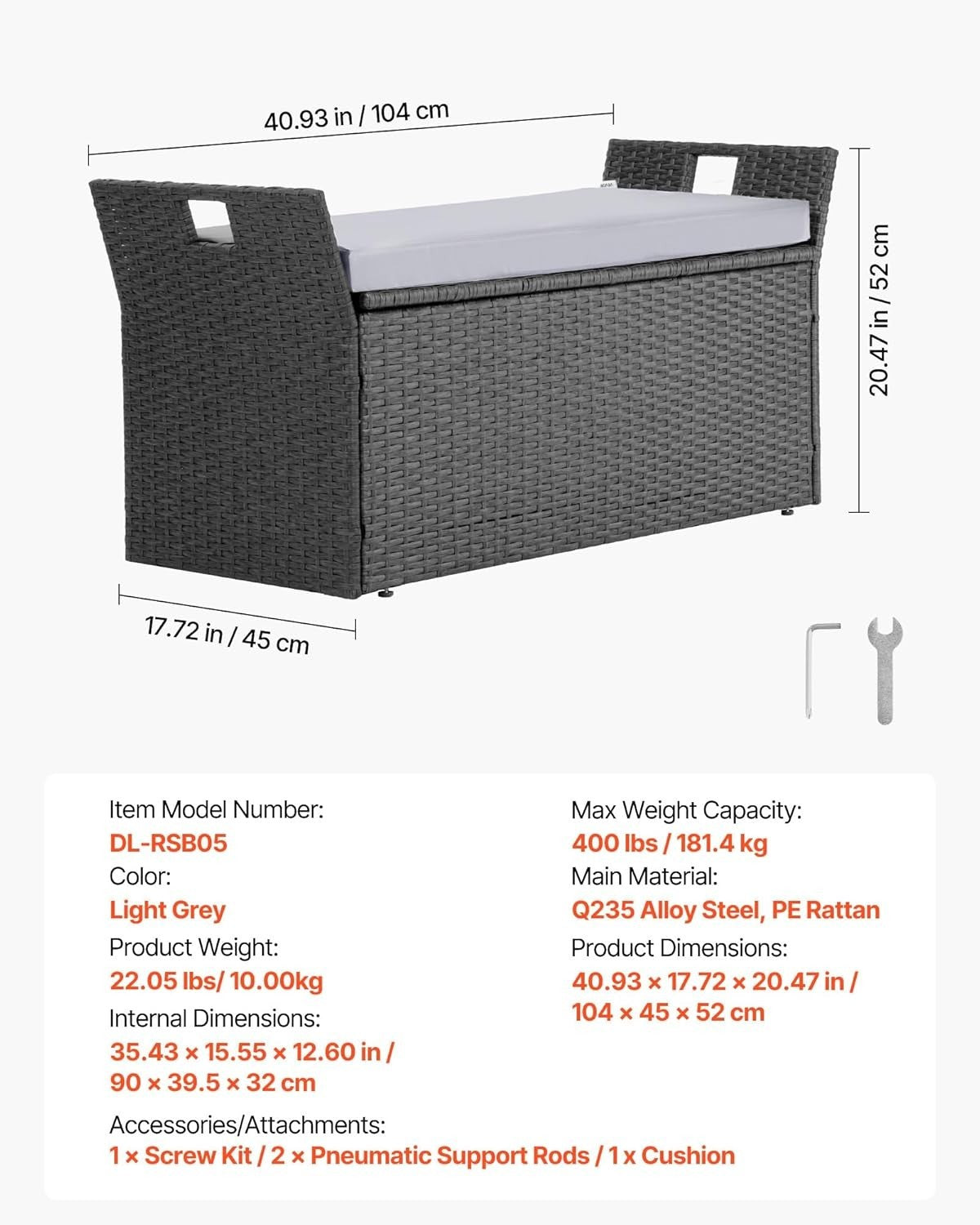Outdoor 2-Person Storage Bench with Cushion, Weatherproof Rattan, 400 lbs Load