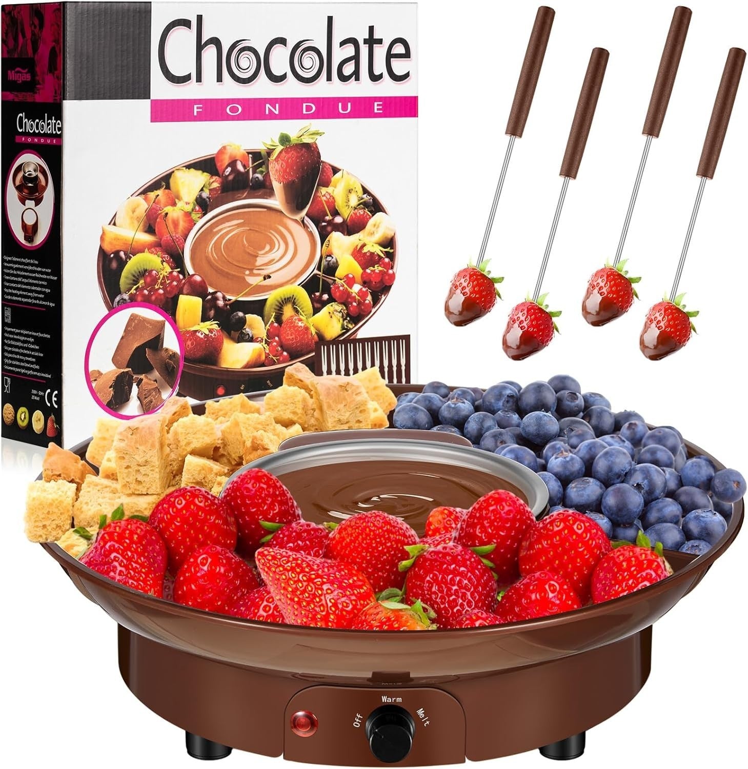 Chocolate Fondue Maker Cheese Melting Pot Forks Temp Control Black