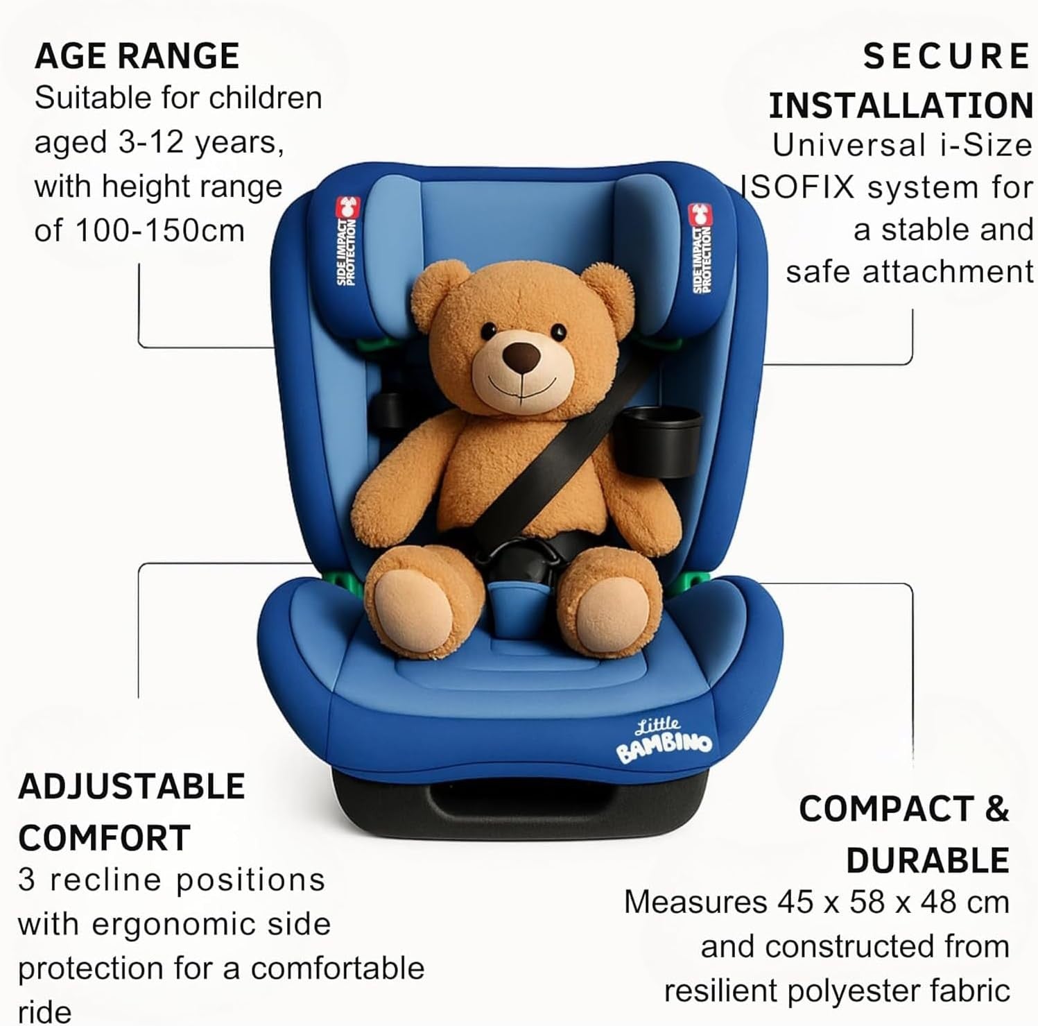 i-Size Highback Booster Car Seat 100–150cm ISOFIX Impact Cup Holder