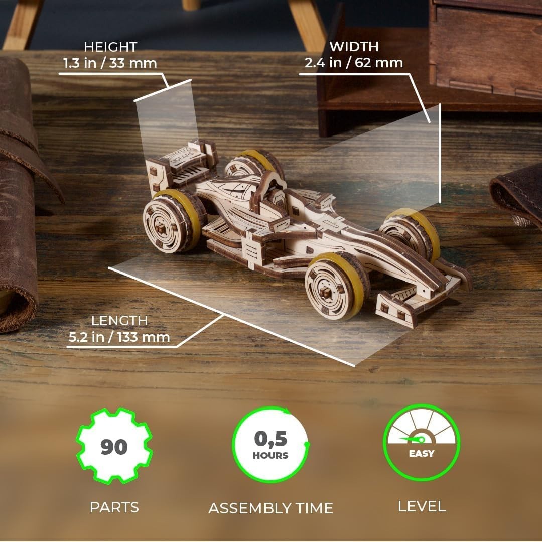 3D Wooden Compact Racer Puzzle Kit - DIY Model Car for Adults