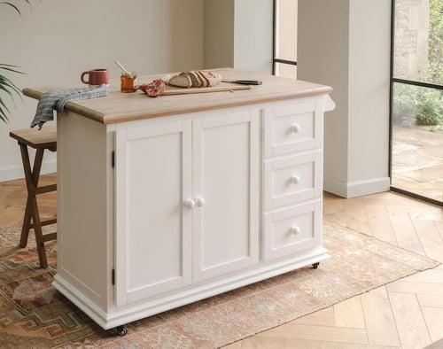 Kitchen Island Trolley with Extendable Oak Top & Storage Shelves, Rolling Unit
