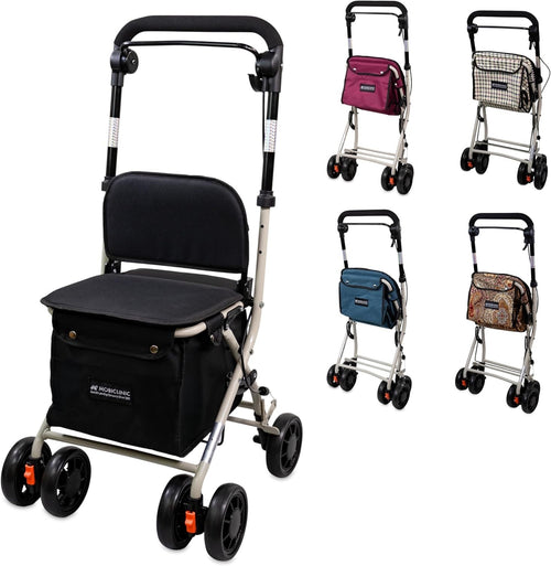 Shopping Trolley with Seat Walker Foldable Rollator with Backrest & Brake