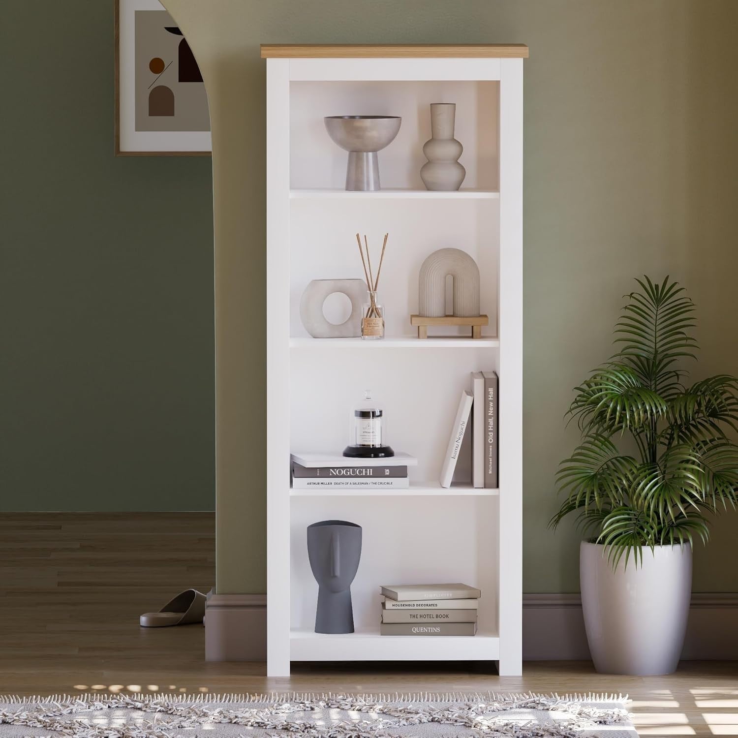 4 Tier White Oak Ladder Bookcase – Modern Display Storage Shelf Unit 140cm