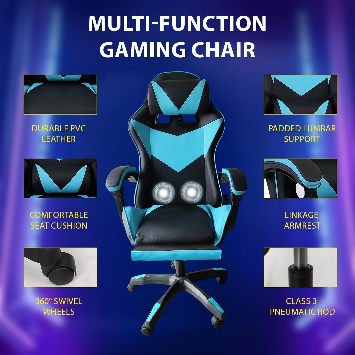 Gaming Chair with Lumbar Cushion, Headrest & Adjustable Office Chair with Footre