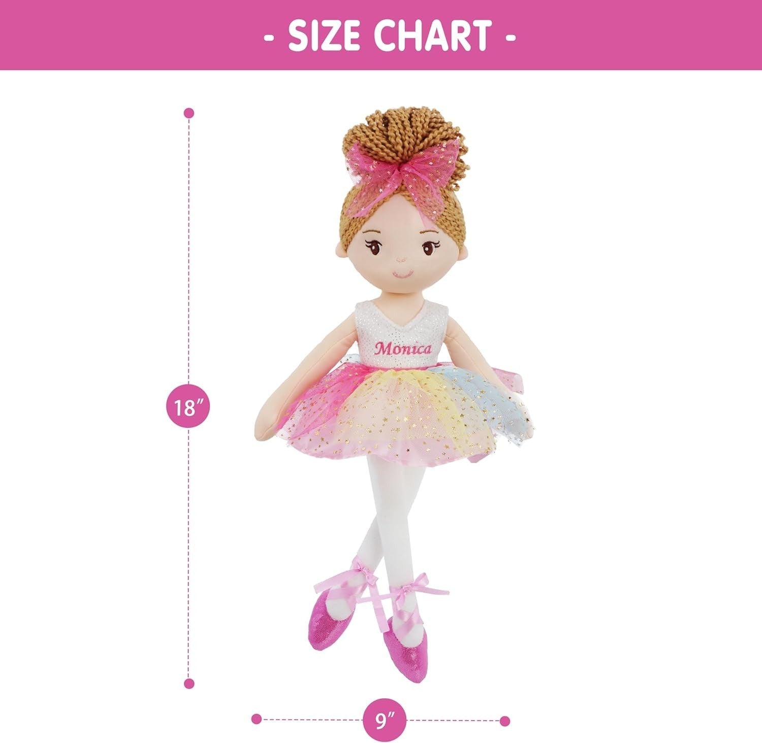 40cm Personalised Ballerina Plush Doll Custom Name Embroidered Gift