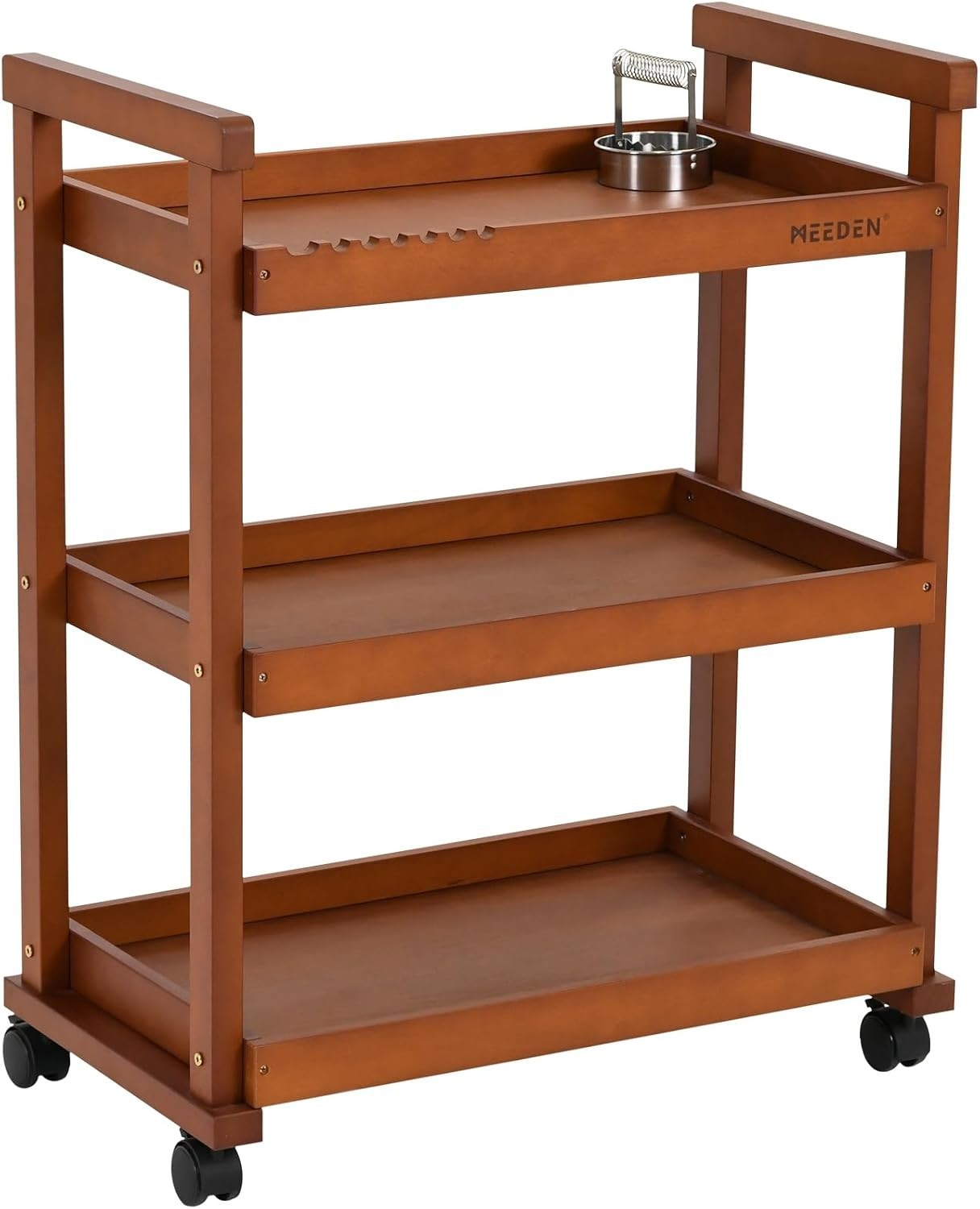3 Tier Wooden Art Storage Trolley Rolling Craft Cart with Wheels Beech