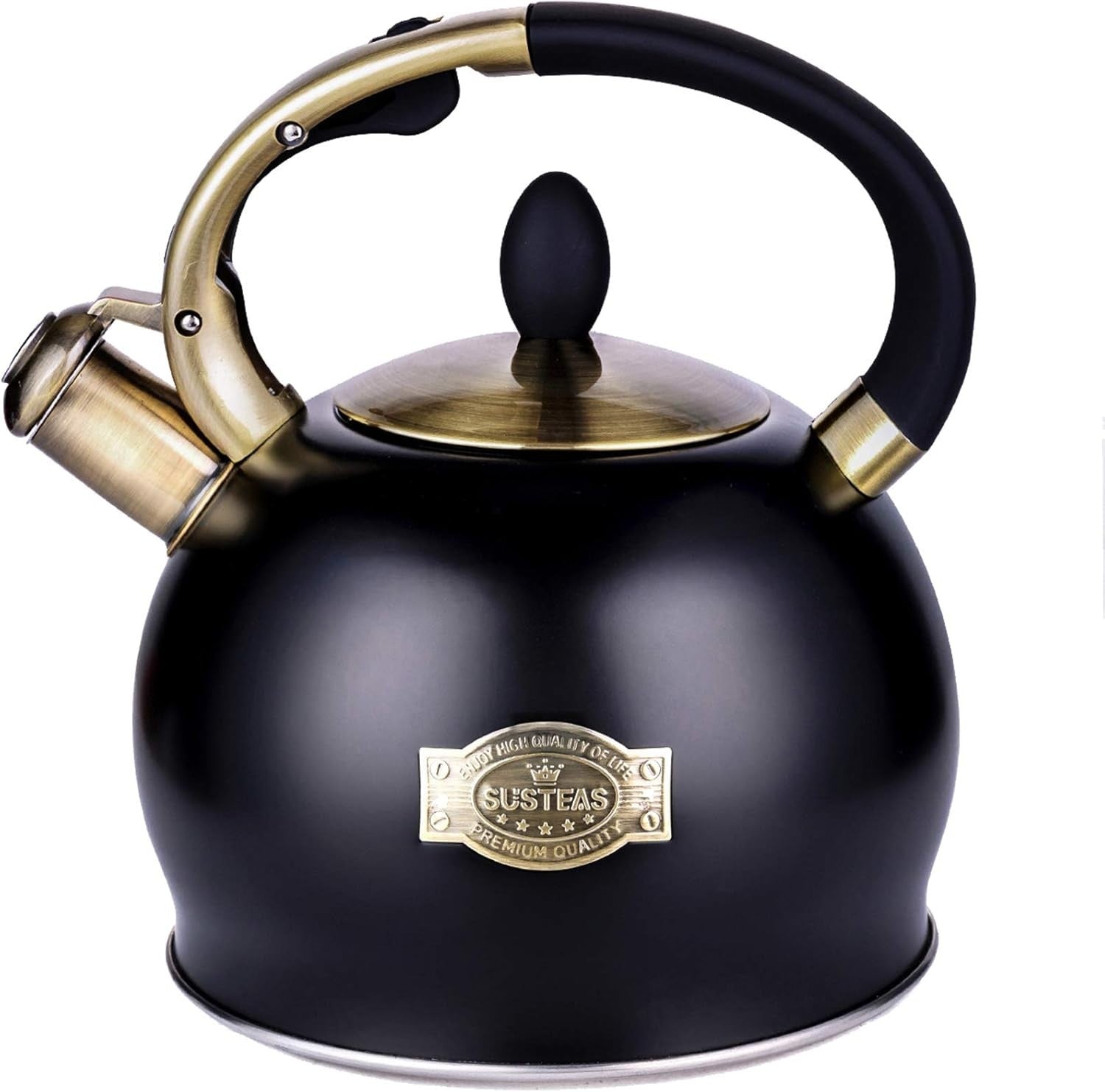 3L Whistling Tea Kettle Stainless Steel Stove Top Teapot Black