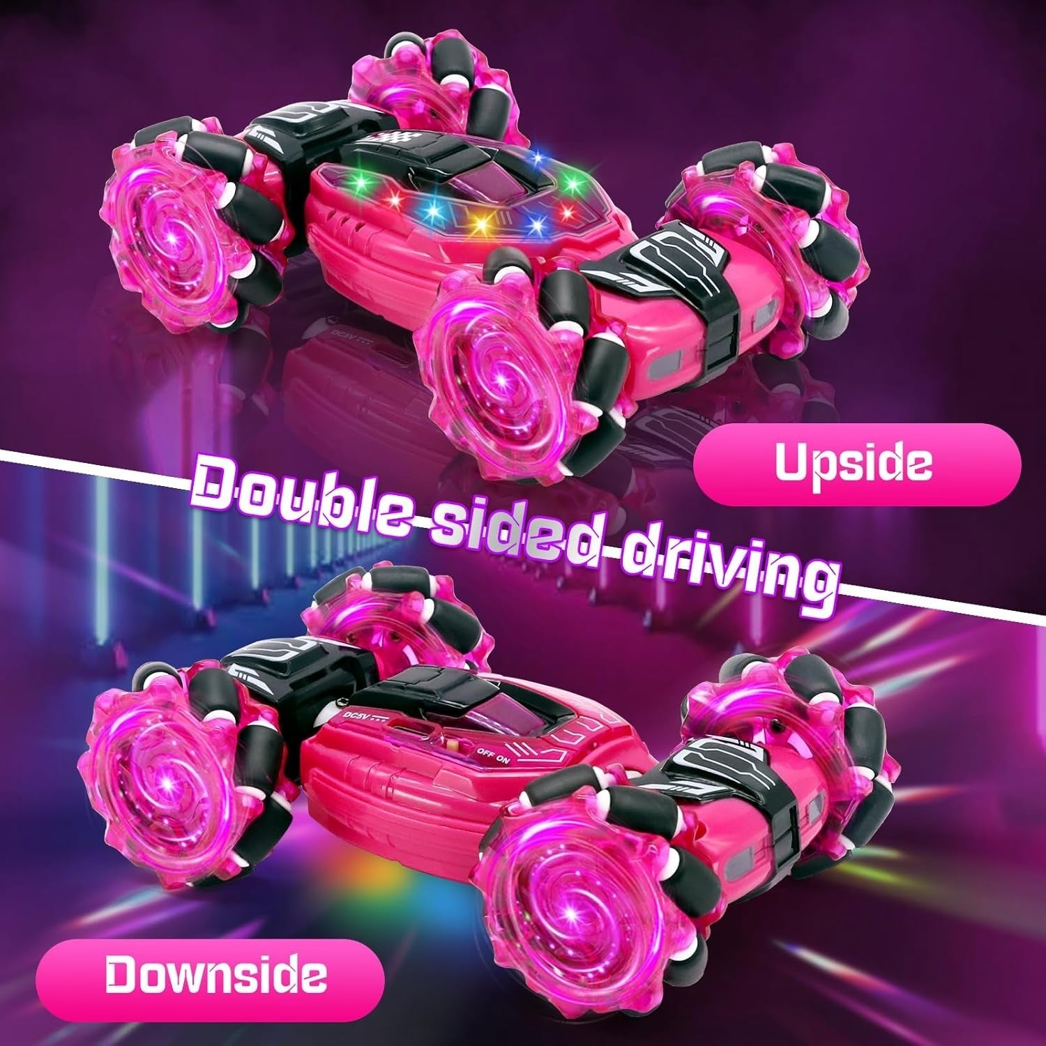 4WD RC Stunt Car 360° Flip – Pink LED Remote Toy for Kids 6–12