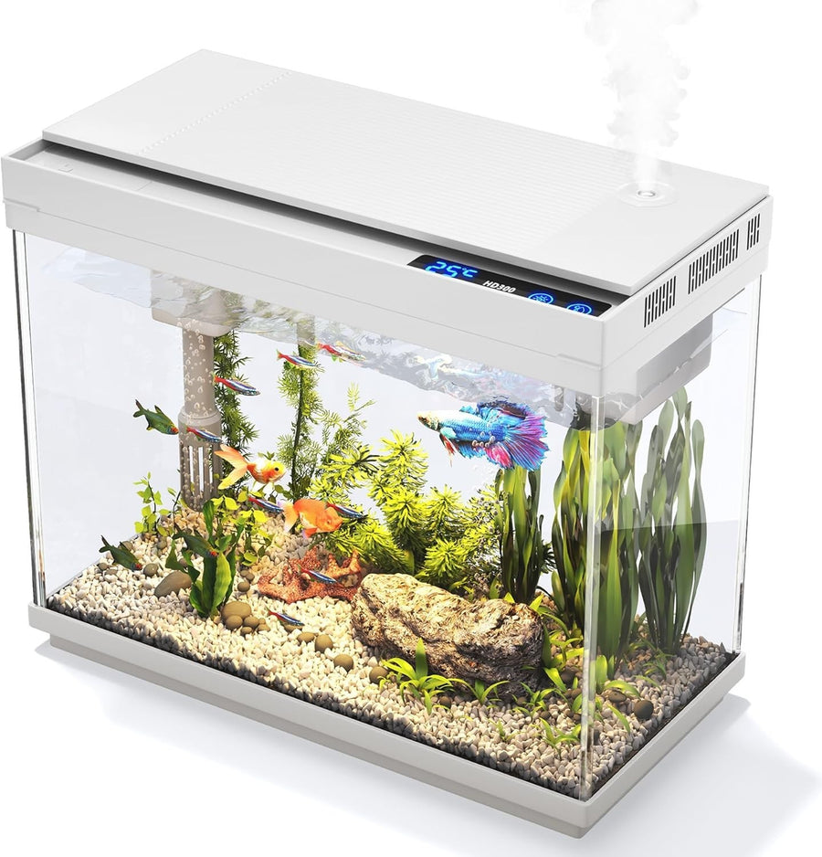 9L Glass Fish Tank Aquarium Kit with 7-Color LED, 3-in-1 Pump & Filter
