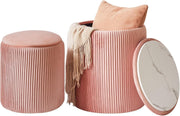Set of 2 Pink Round Storage Ottomans – Velvet Vanity Stools & Side Tables