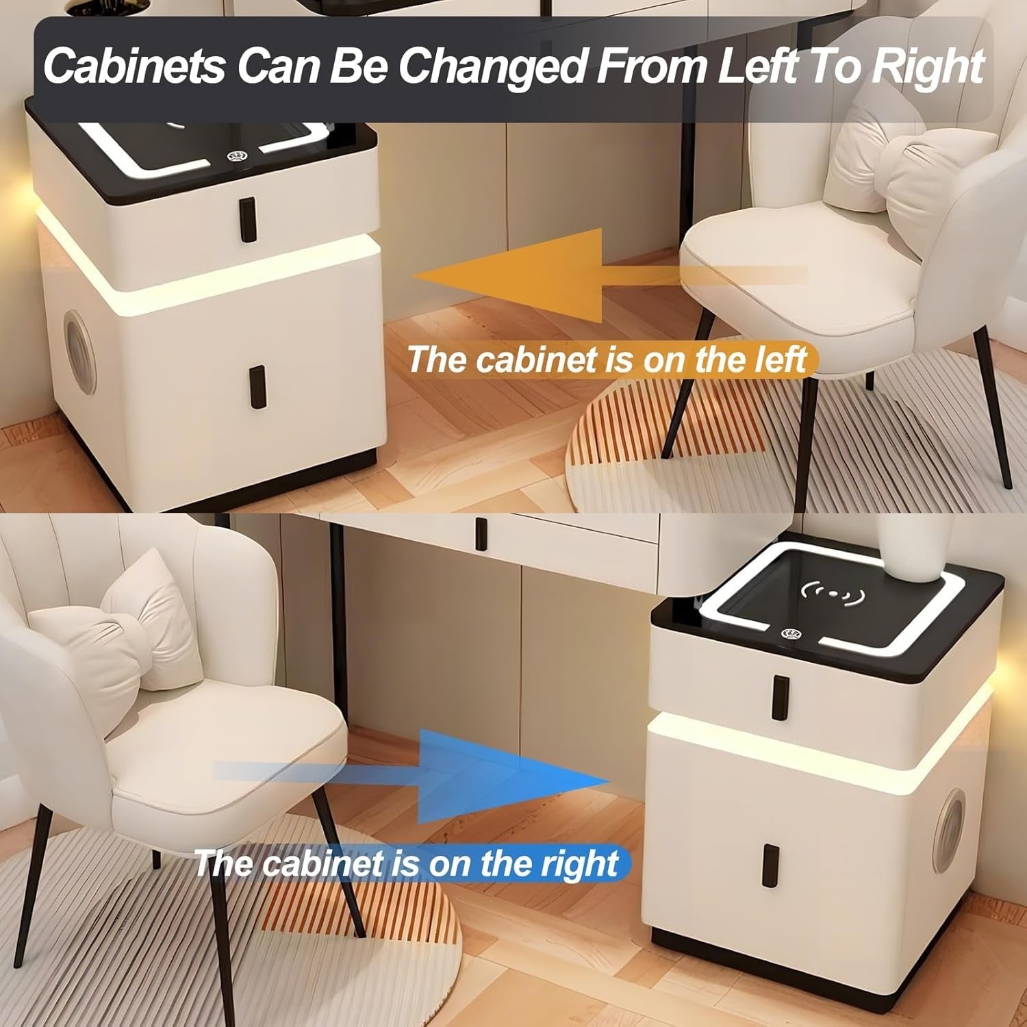 Modern Vanity Makeup Dressing Table w/ Mirror Light Charger Audio White-Black