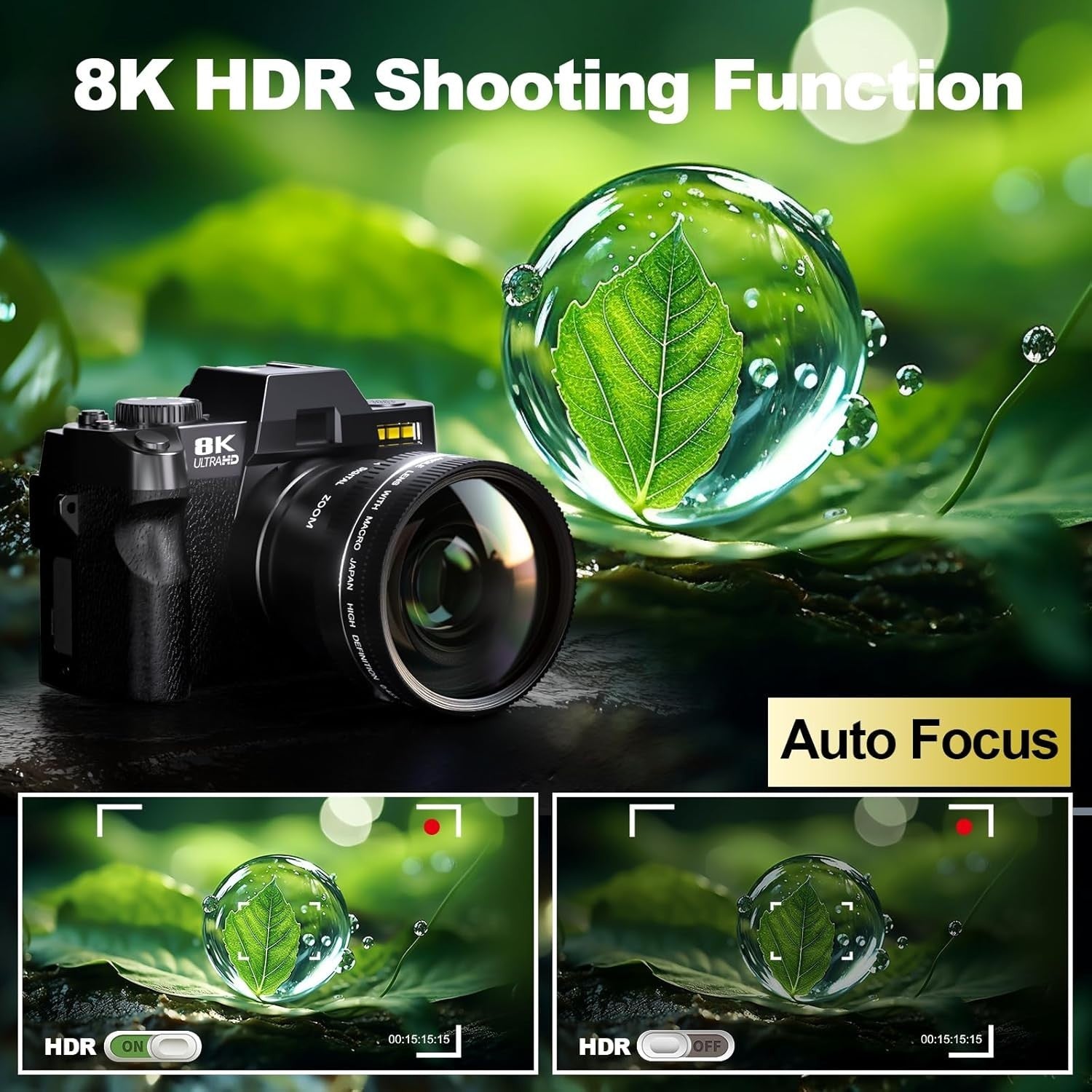 8K Digital Camera 64MP WiFi Vlogging Camera Flip Screen 16X Zoom