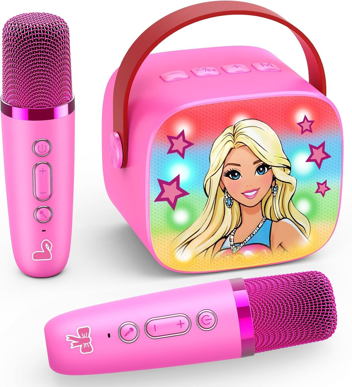 Mini Karaoke Machine Kids Bluetooth Speaker 2 Mics Pink Princess