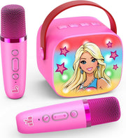 Mini Karaoke Machine Kids Bluetooth Speaker 2 Mics Pink Princess