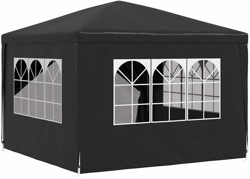 3x3m Anthracite Party Tent Gazebo PE Canopy Steel Frame w/ Sides & Door