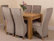 6 Seater Oak Dining Table Set Grey Fabric Chairs 125x80cm Modern Look