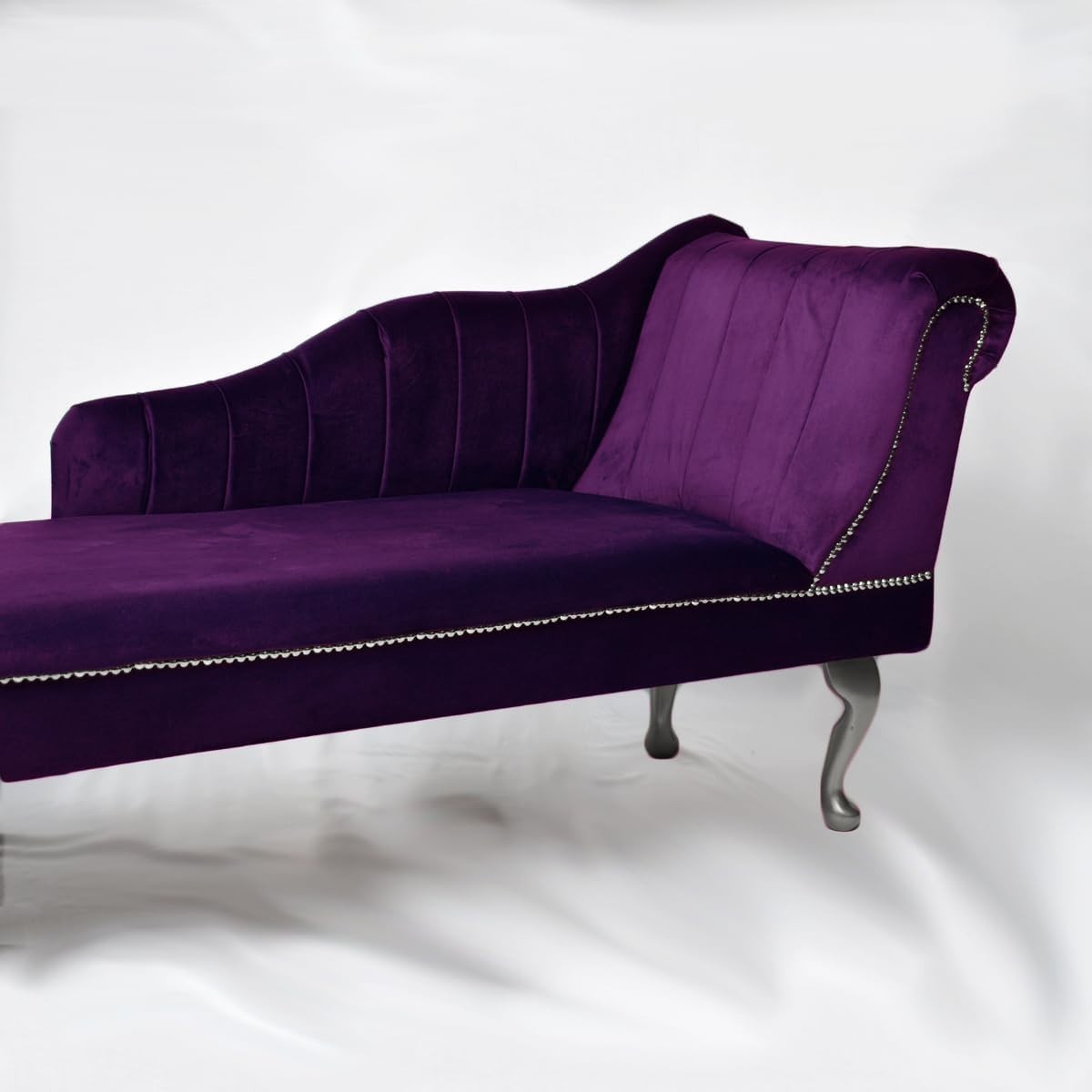 Velvet Chaise Lounger Right and Tufted Accent Sofa Chair Amethyst 133cm
