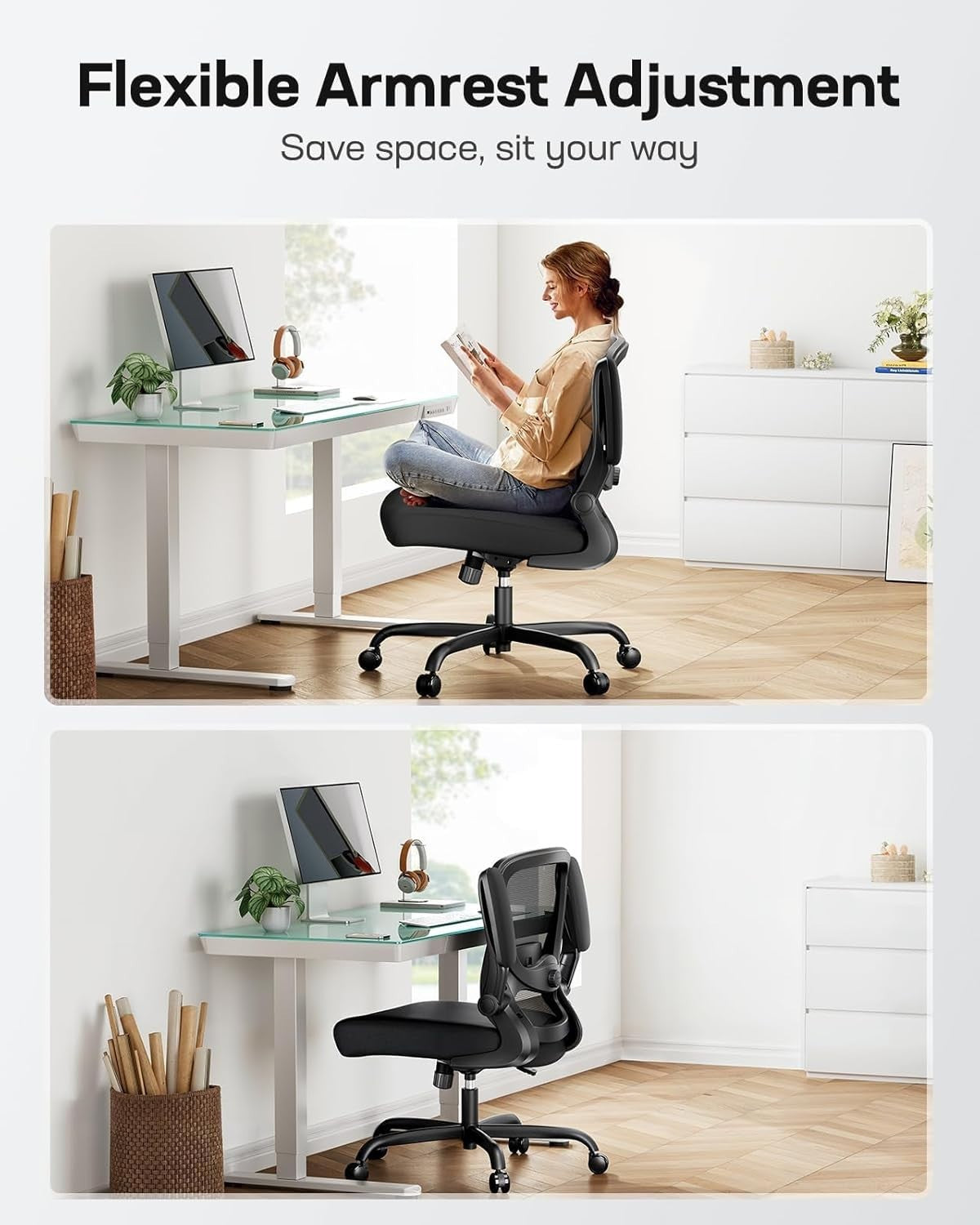 Ergonomic Gaming Office Chair Recliner Flip-Up Arms Lumbar Support Mesh Ebony