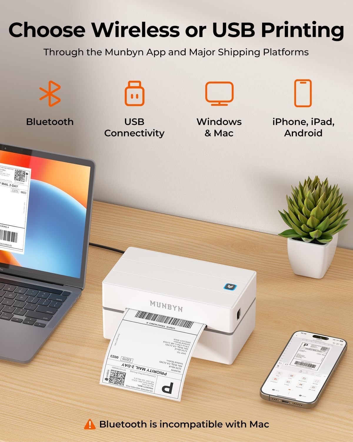 White Bluetooth 4x6 Thermal Shipping Label Printer High-Speed