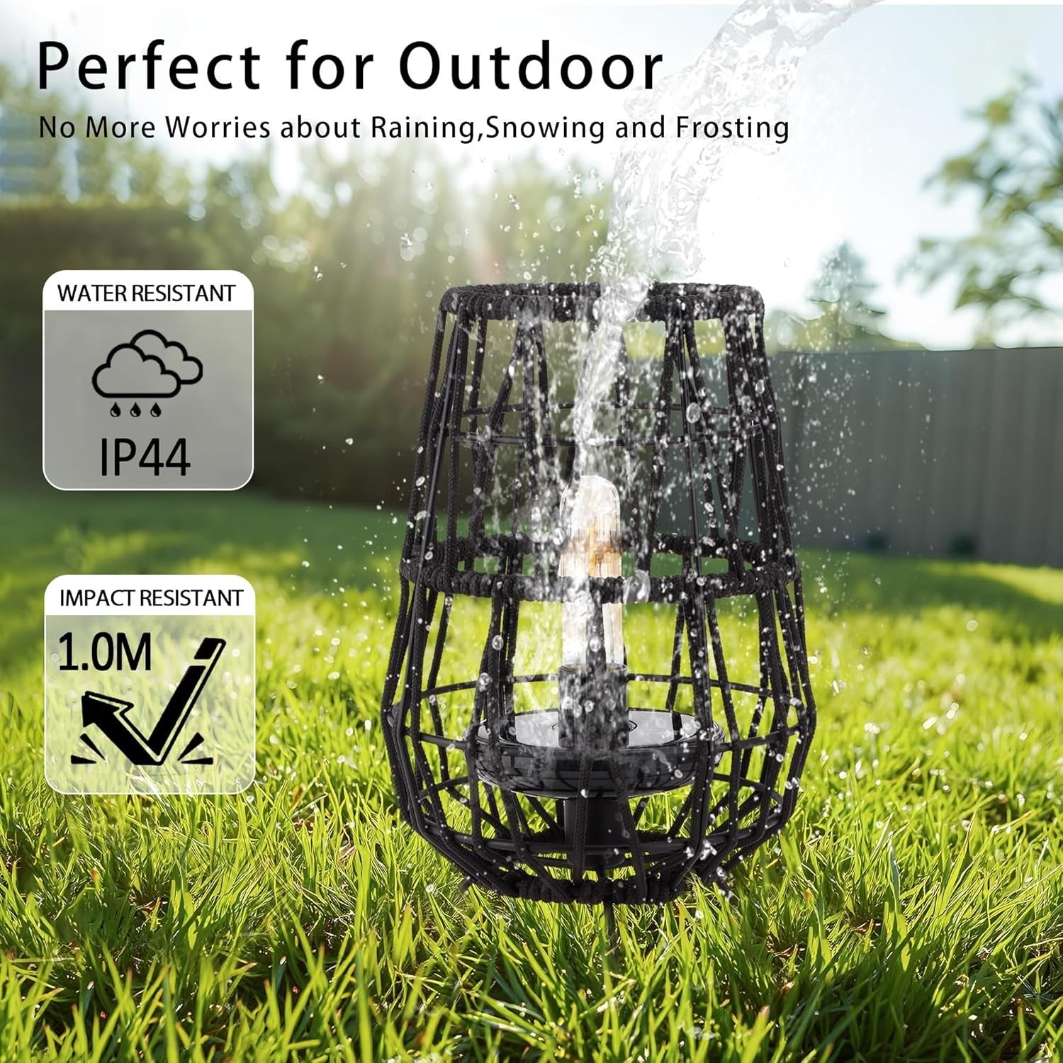 2 Pack Black Solar LED Garden Lanterns Outdoor Waterproof Decor