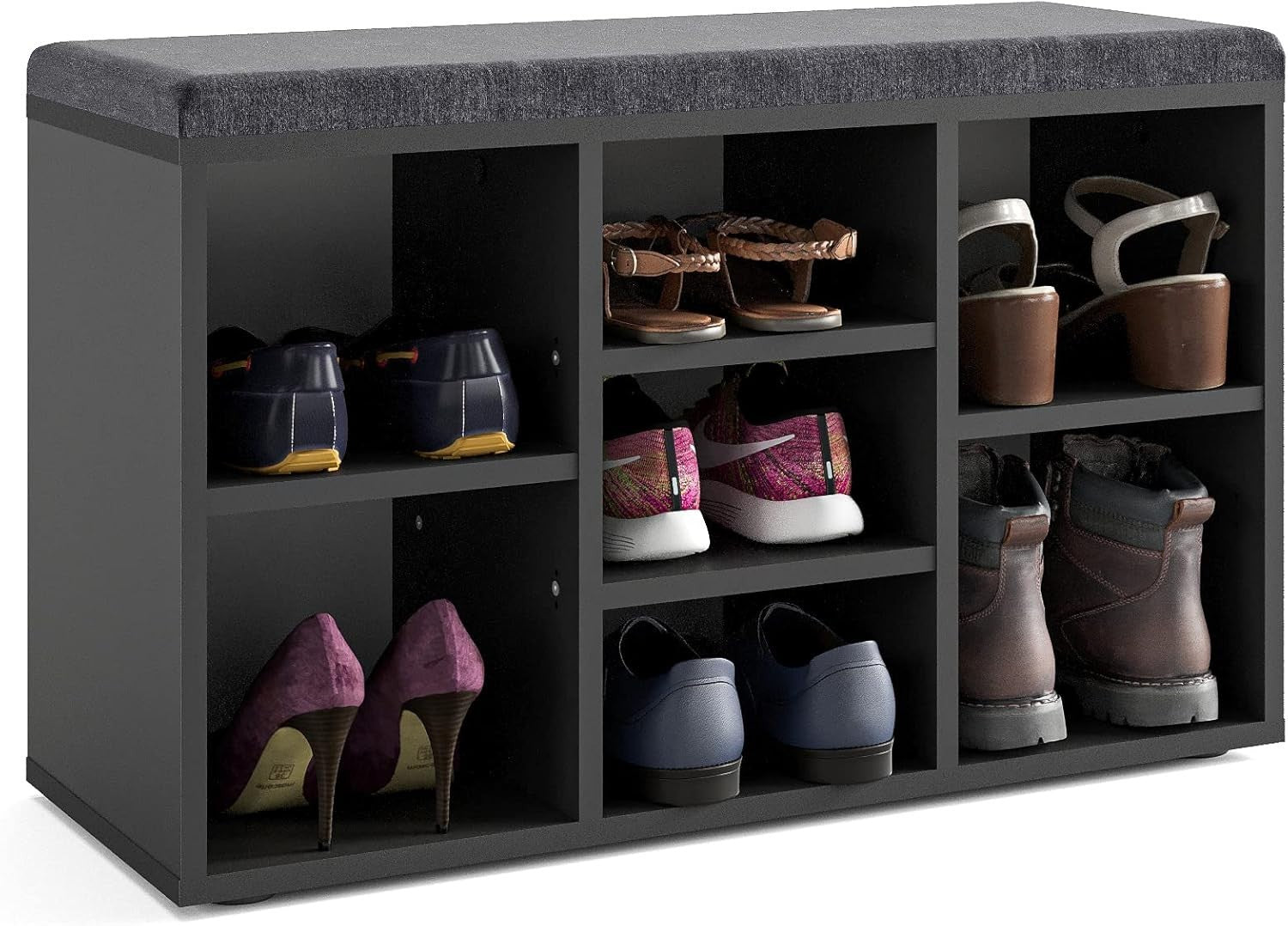 Black Grey Shoe Storage Bench with Cushion – Hallway Seat 80x30x50cm