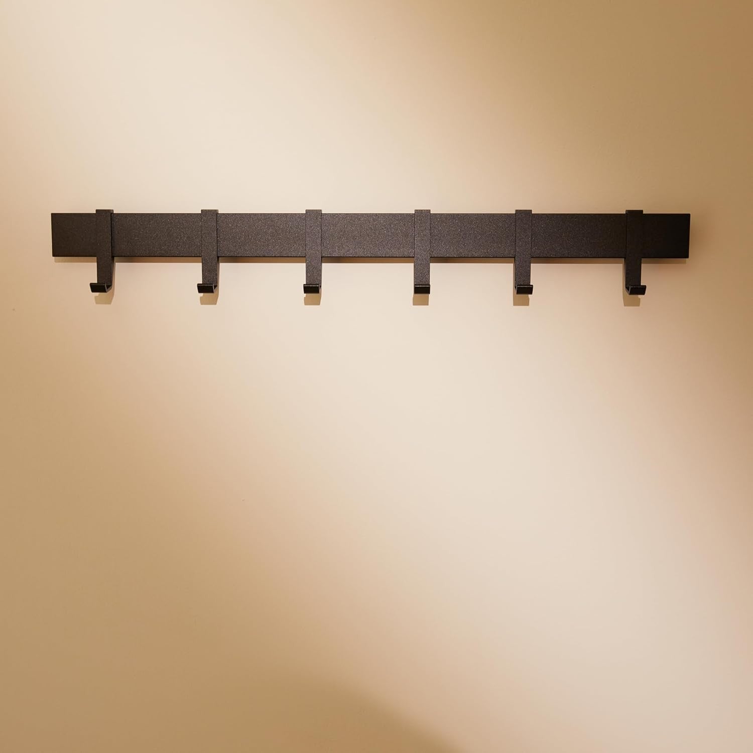 Modern Black Wall Coat Rack 58cm | Metal Rail with 6 Sliding Hooks Matte